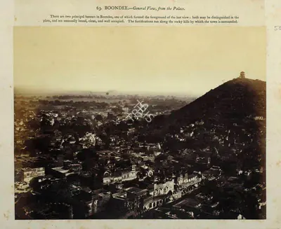Eugene Clutterbuck Impey (Photographer), Boondee - General view, from the Palace, 1861, Antiquarian Photograph