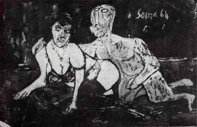 F.N. Souza (Artist), Lovers, 1964, Drawing