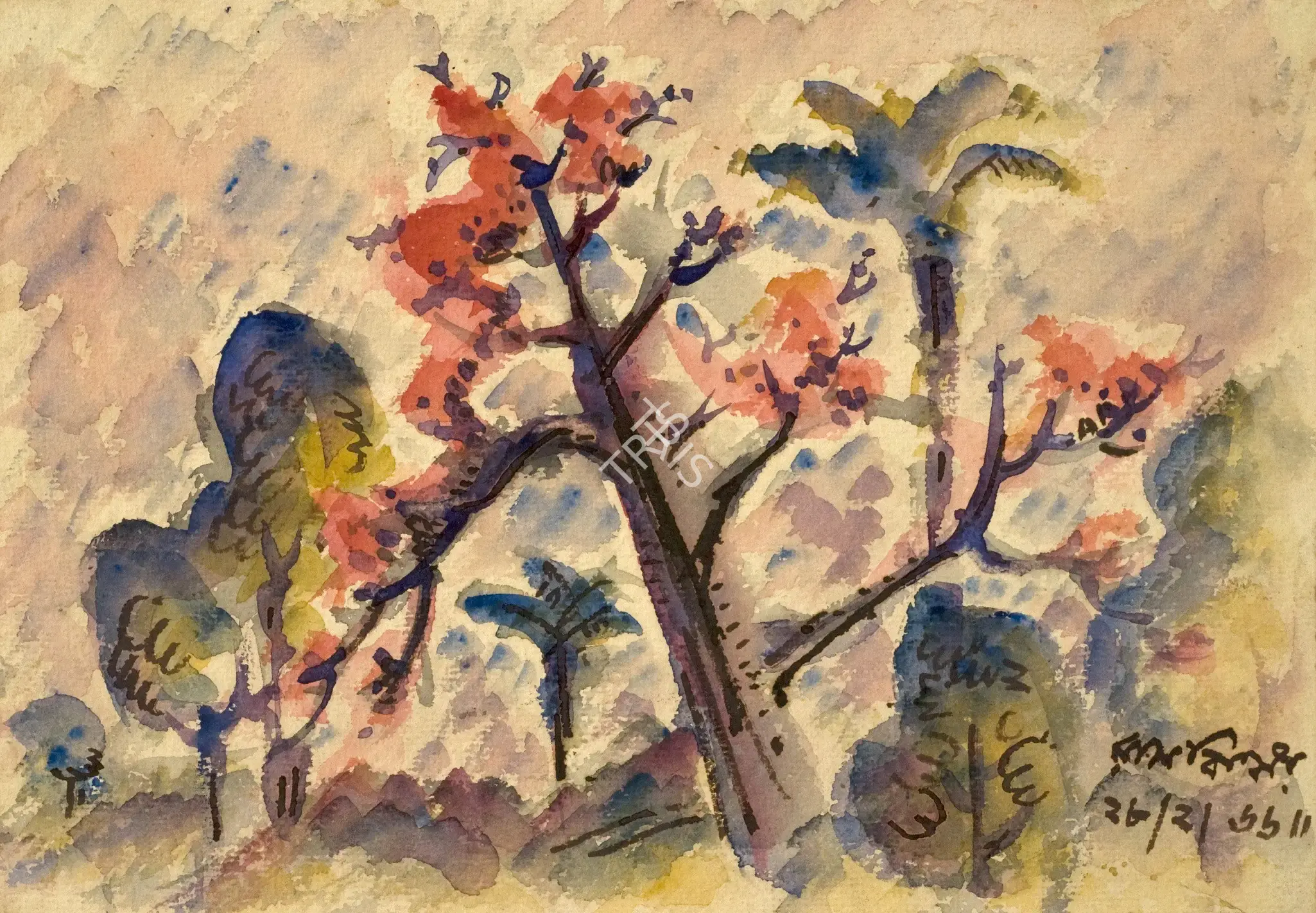 Ramkinkar Baij (Artist), Landscape, 1966, Painting
