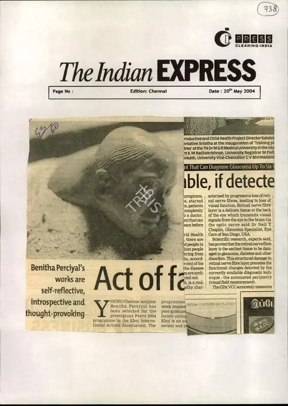 Anjali Sircar (Reporter), Act of Faith, 2004, Newspaper Clipping