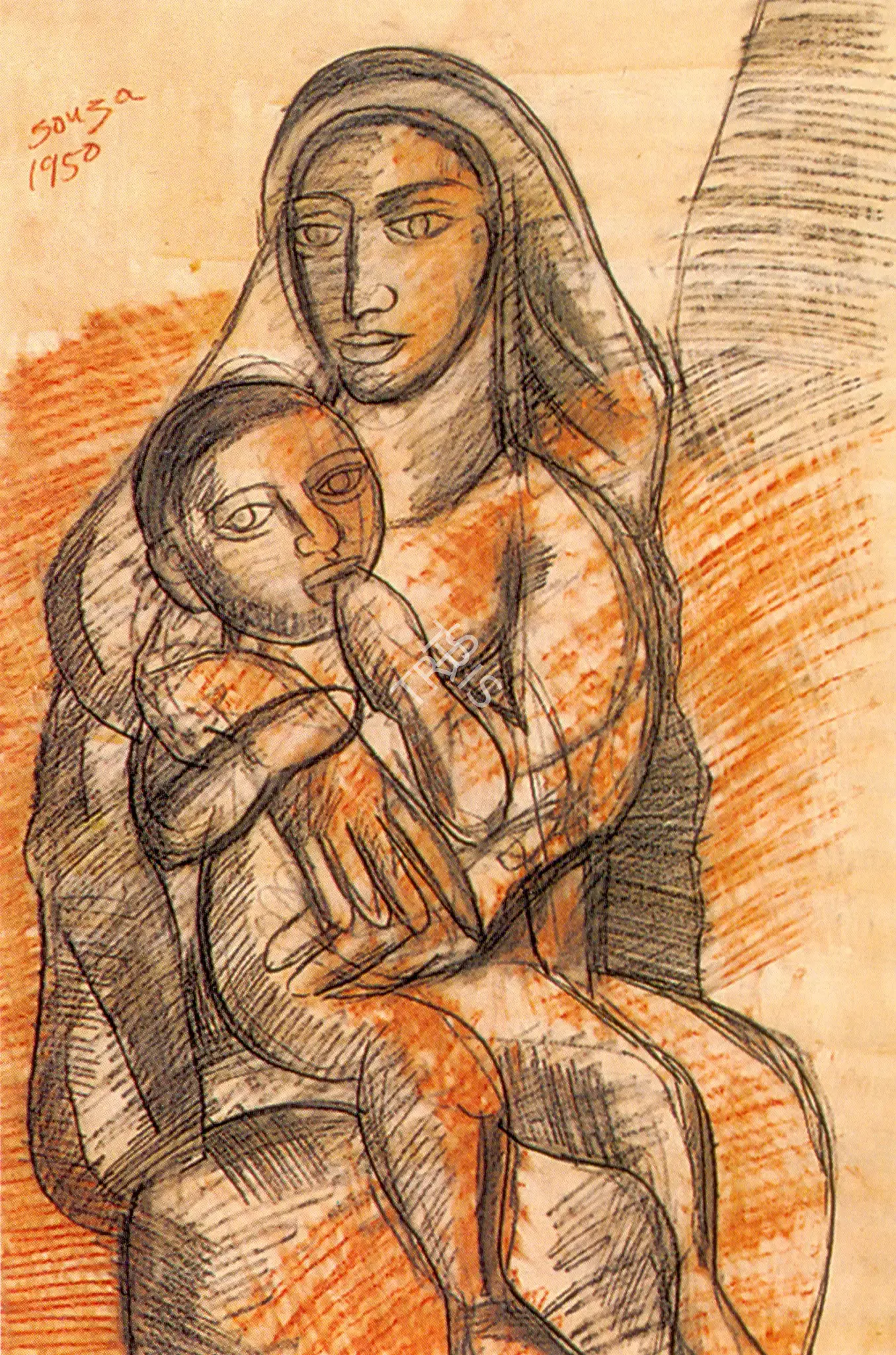 F.N. Souza (Artist), Mother And Child, 1950, Painting