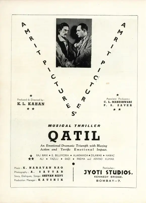 Shanti Kumar (Director), Qatil, 1944, Advertisement