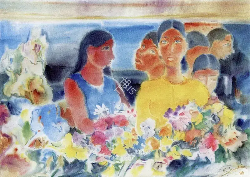 Vidya Bhushan (Artist), The Flower Girls, 1988, Painting