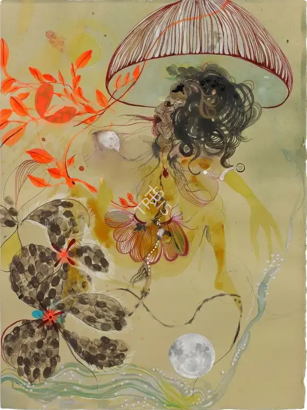Rina Banerjee (Artist), Mushroom and Moon, 2008, Painting