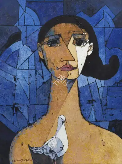 Jamil Naqsh (Artist), Untitled (Woman with Pigeon), 2006, Painting