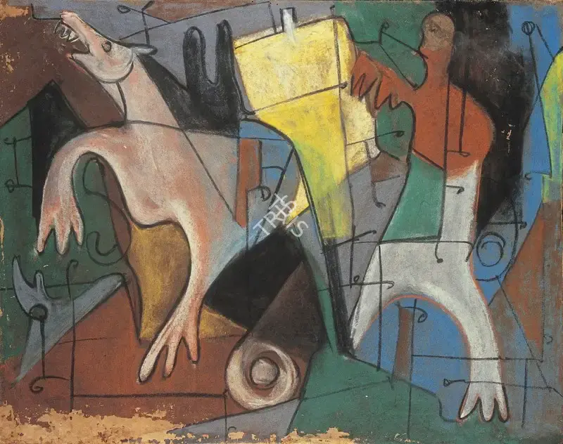Sunil Das (Artist), Cubist Study, 1958, Drawing