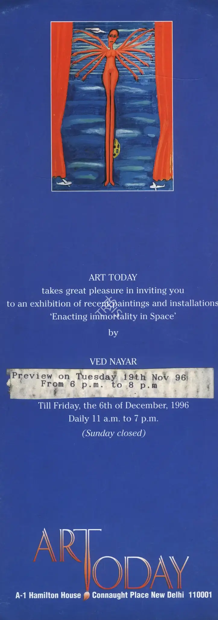 Ved Nayar (Artist), Ved Nayar, 1996, Solo Exhibition Invitation