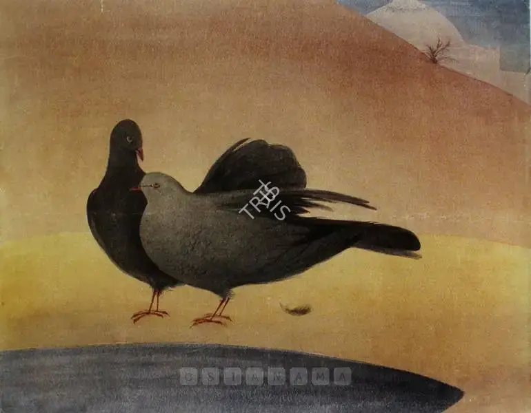 M.A.R. Chughtai (Artist), Pigeons On A Mosque Roof, 1936, Painting
