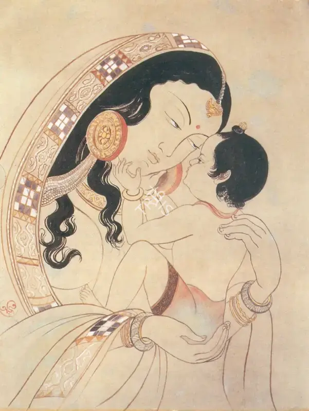 A.K. Haldar (Artist), Mother and Child, Painting