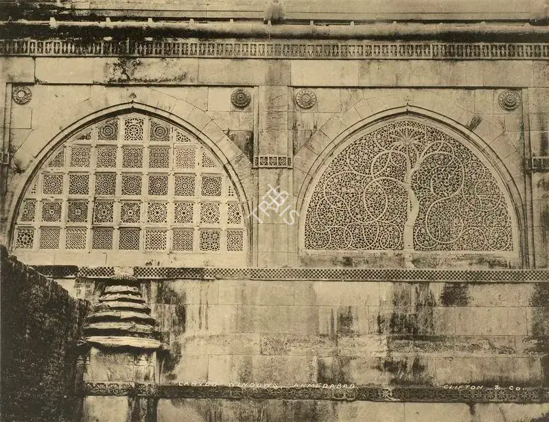 Studio Clifton & Co. (Photographic Studio), Ahmedabad. Marble screens in the Sidi Sayyad's Mosque, Antiquarian Photograph