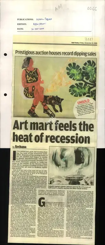 Archana Khare (Reporter), Art Mart Feels the Heat of Recession, 2008, Newspaper Clipping