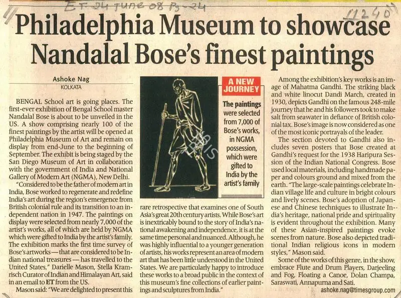 Ashoke Nag (Writer), Philadelphia Museum to Showcase Nandalal Bose's Finest Paintings, 2008, Newspaper clipping