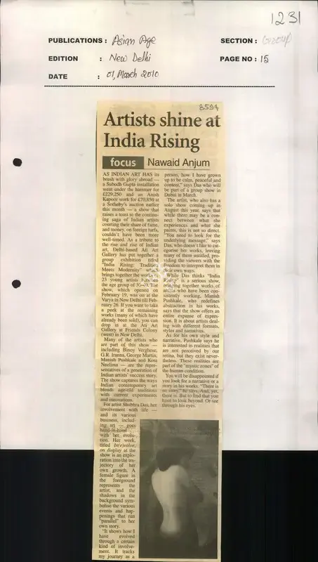 Nawaid Anjum (Reporter), Artists Shine at India Rising, 2010, Newspaper Clipping