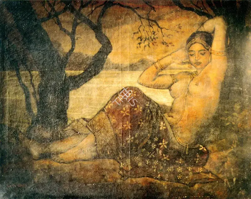 Satish Sinha (Artist), Lady By A Lake, 1950, Painting