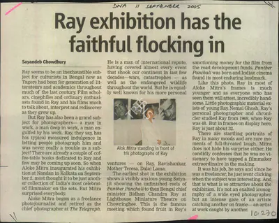Sayandeb Chowdhury (Reporter), Ray Exhibition has the Faithful Flocking in, 2005, Newspaper Clipping