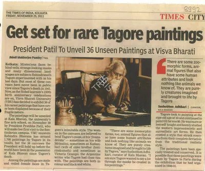 Jhimli Mukherjee Pandey (Writer), Get Set For Rare Tagore Paintings, 2011, Newspaper Clipping