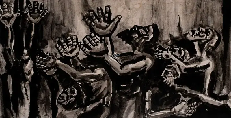 Rabin Mondal (Artist), Hungry Hands, Painting