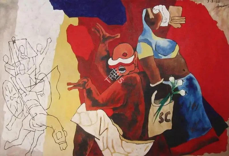M.F. Husain (Artist), Tongawala and his Wife, 1988, Painting