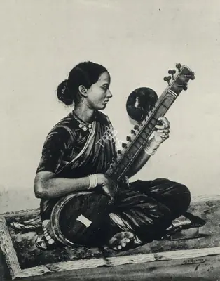 K.S. Nerukar (Artist), Lady Playing Sitar, 1910, Painting