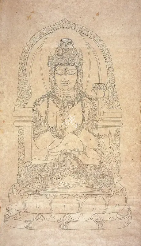 Nandalal Bose (Artist), Dhyani Buddha in Vitarka Mudra, 1945, Drawing