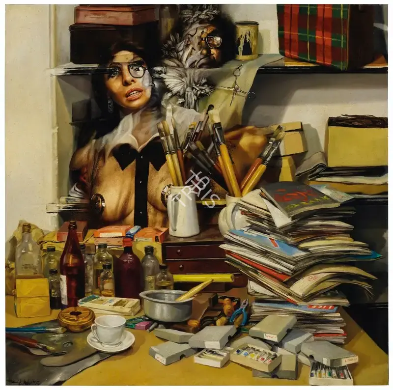 Bhattacharjee, Bikash (Artist). Untitled (The Visitors), 1970 | Painting, Ch.NeY/11.09.19, 2019 · Christie's