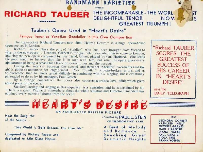 Paul L. Stein (Director), Heart's Desire, 1935, Handbill