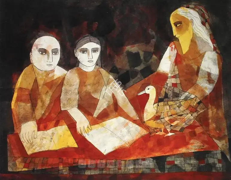 Badri Narayan (Artist), The Reading Of The Hamsa Jataka, 1989, Painting