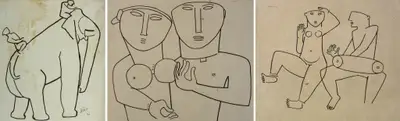 M.F. Husain (Artist), Drawing From The Khajuraho Series, 1954, Drawing