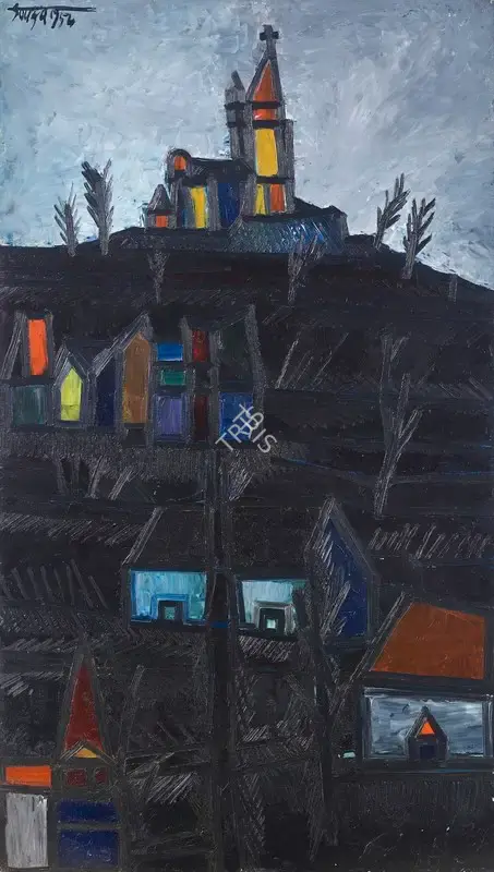 Souza, F.N. (Artist). Untitled (Church on a Hill), 1954 | Painting, Ch.NeY/20.09.23, 2023 · Christie's