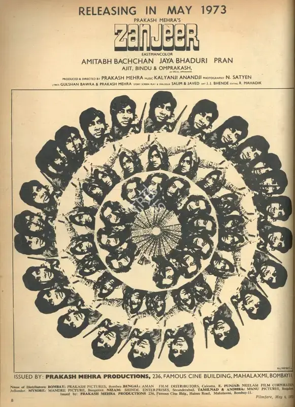 Prakash Mehra (Producer), Zanjeer, 1973, Advertisement