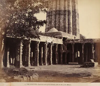 Eugene Clutterbuck Impey (Photographer), The Kootub - South-east corner of the Enclosure, with the base of the Minaret, Delhi, 1861, Antiquarian Photograph