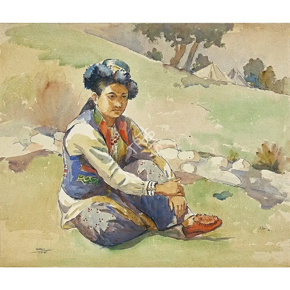 K.K. Hebbar (Artist), Portrait, 1945, Painting