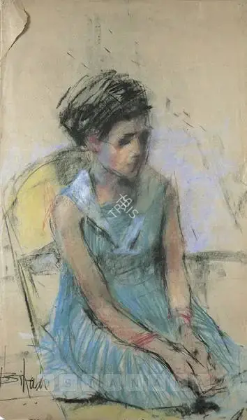 Bikash Bhattacharjee (Artist), Seated Girl, 1964, Drawing