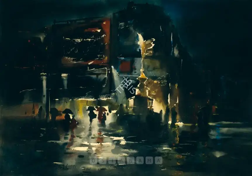 Paresh Maity (Artist), Picadilly Circus, 1991, Painting