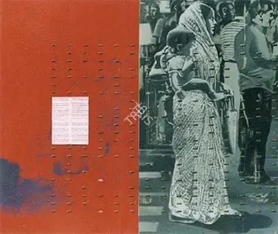 Prasanta Sahu (Artist), People on street behind a bullet painted foreground, 2001, Painting