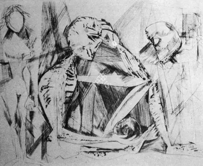 Somnath Hore (Artist), Wounds, 1972, Drawing