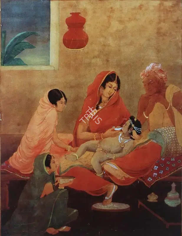 Attributed to Asit Kumar Haldar (Artist), The Young Krishna Being Fed by Yashodra, 1935, Painting