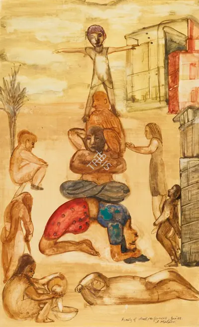 Nalini Malani (Artist), Family of Street Performers, 1988, Painting