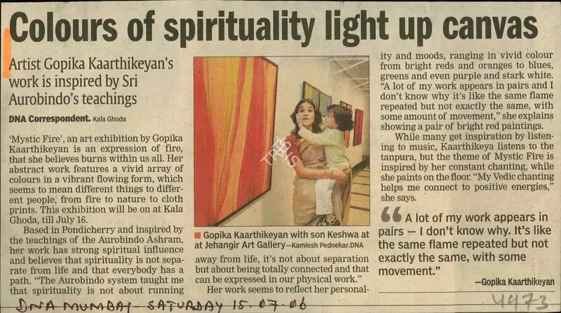 Kala Ghoda (Reporter), Clours of Spirituality light up Canvas, 2006, Newspaper Clipping