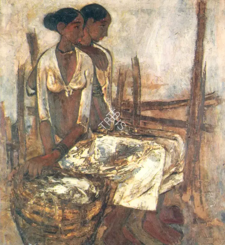 B. Prabha (Artist), Two Fisherwomen, 1966, Painting