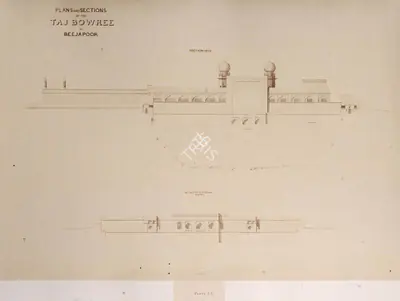 Unknown (Photographer), Plans and Sections of the Taj Bowree at Beejapoor, 1850, Antiquarian Photograph