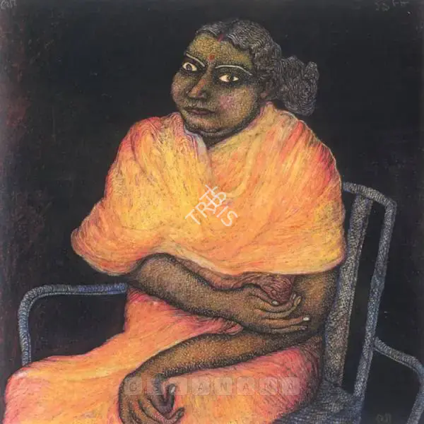 Jogen Chowdhury (Artist), Woman On A Chair, 1988, Drawing