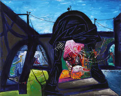 Manu Parekh (Artist), Banaras in Monsoon, 2014, Painting