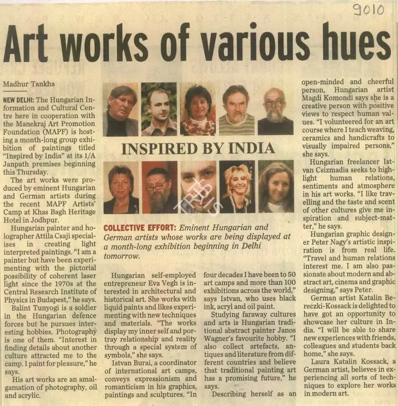 Madhur Tankha (Writer), Art Works of Various Hues, 2011, Newspaper Clipping