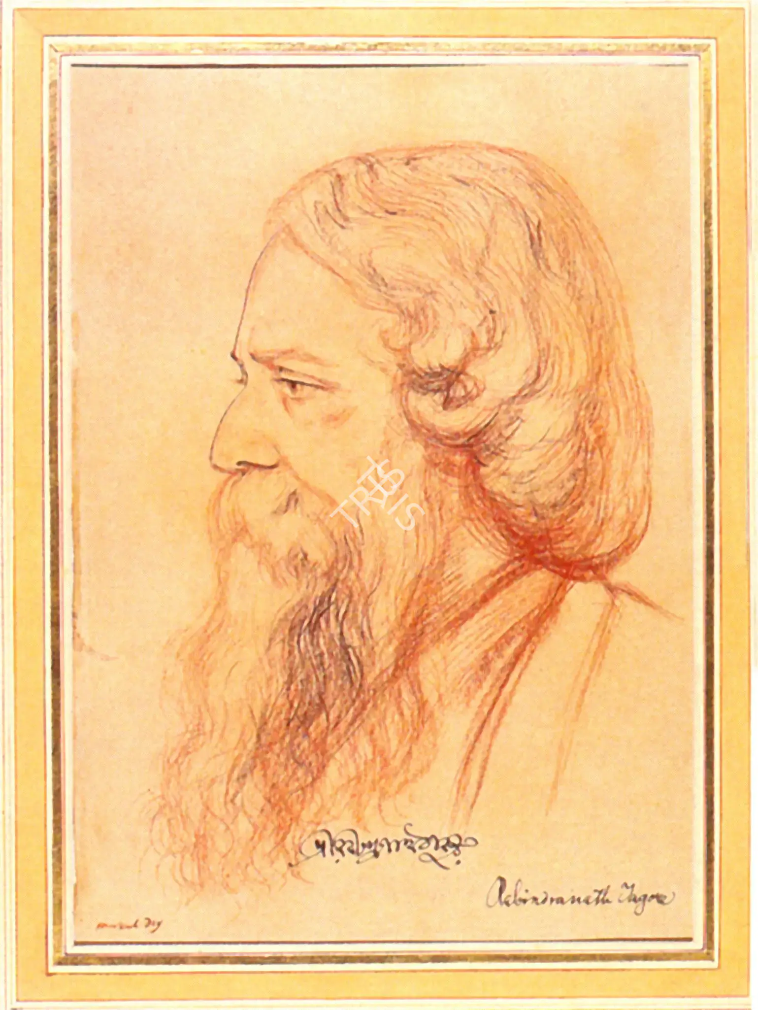 Mukul Dey (Artist), Portrait Of Rabindranath Tagore, Drawing