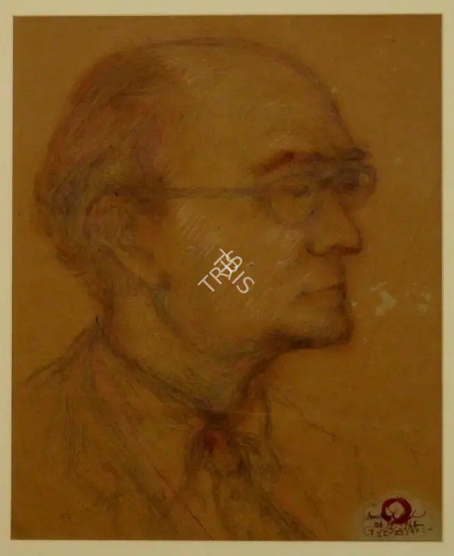 Mukul Dey (Artist), Portrait of the Artist Maurice Shellim, 1996, Drawing