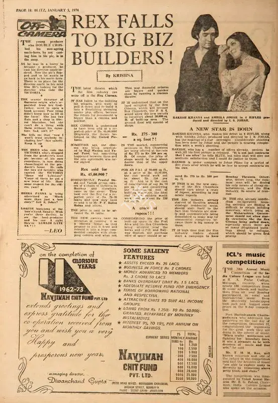 Krishna (Reviewer), Rex Falls to Big Biz Builders!, 1974, Film Review