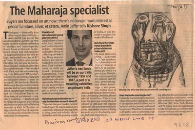 Kishore Singh (Writer), The Maharaja Specialist, 2008, Newspaper Clipping
