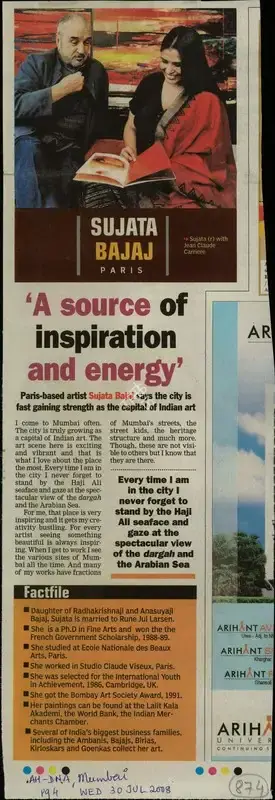 Sujata Bajaj (Reporter), A Source of Inspiration and Energy, 2008, Newspaper Clipping