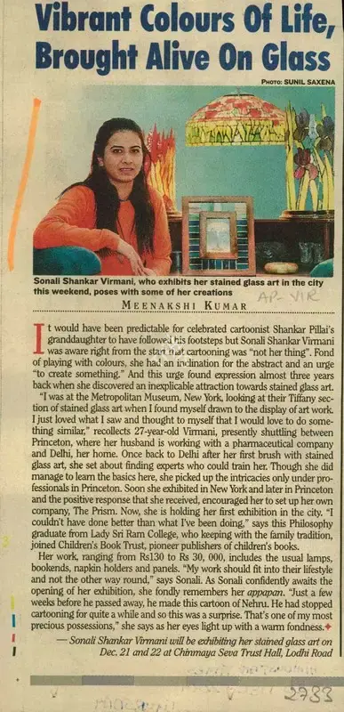 Meenakshi Kumar (Writer), Vibrant Colours of Life, Brought Alive On Glass, 2001, Newspaper Clipping